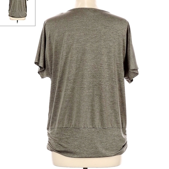 AB Studio Heathered Grey Pleated Ruched Short Sleeve Top Women's Large L EUC - Picture 2 of 7